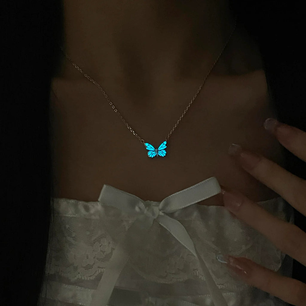 Luminous Aura Purple Butterfly Necklace