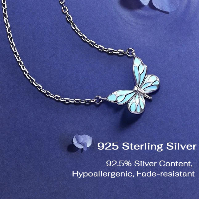 Luminous Aura Blue Butterfly Necklace