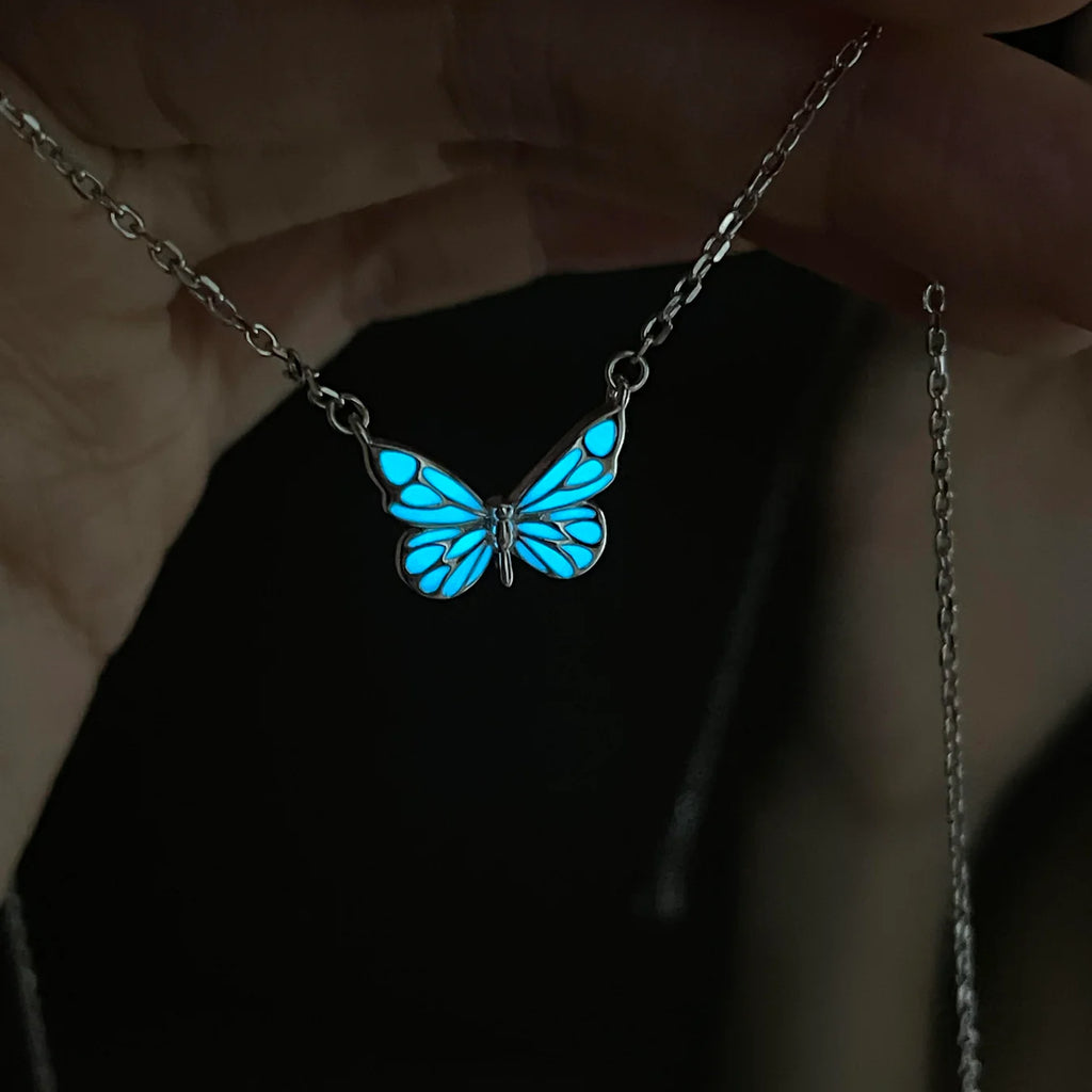 Luminous Aura Blue Butterfly Necklace