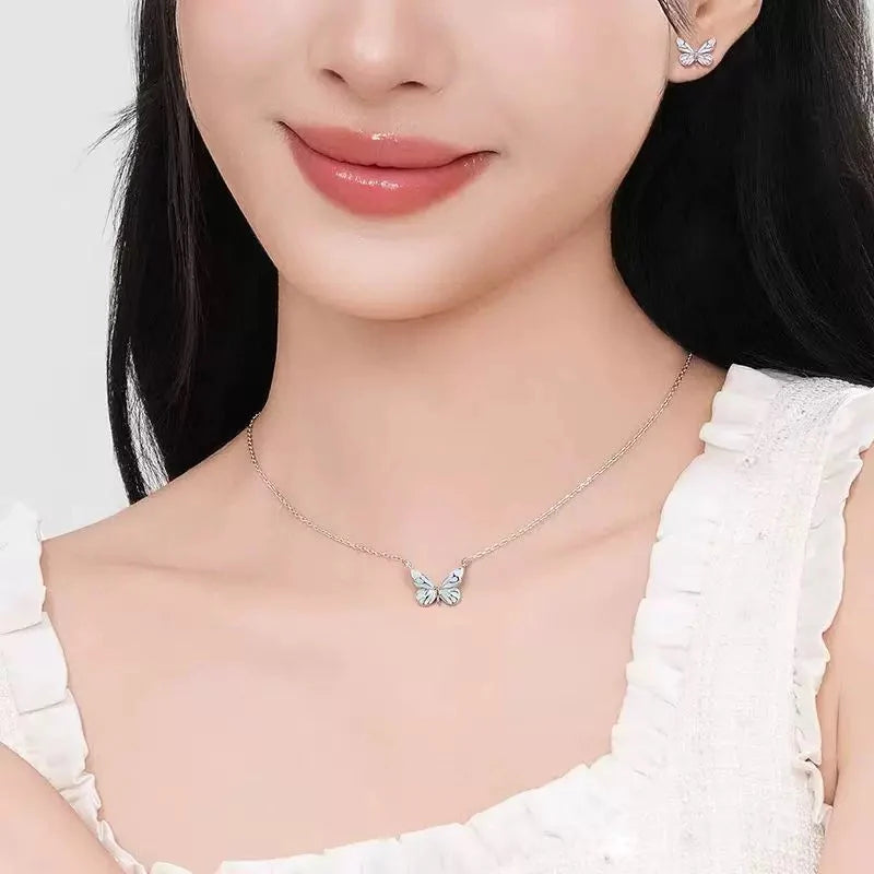 Luminous Aura Blue Butterfly Necklace
