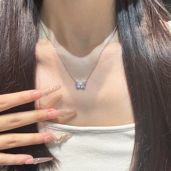 Luminous Aura Purple Butterfly Necklace