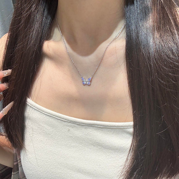 Luminous Aura Purple Butterfly Necklace