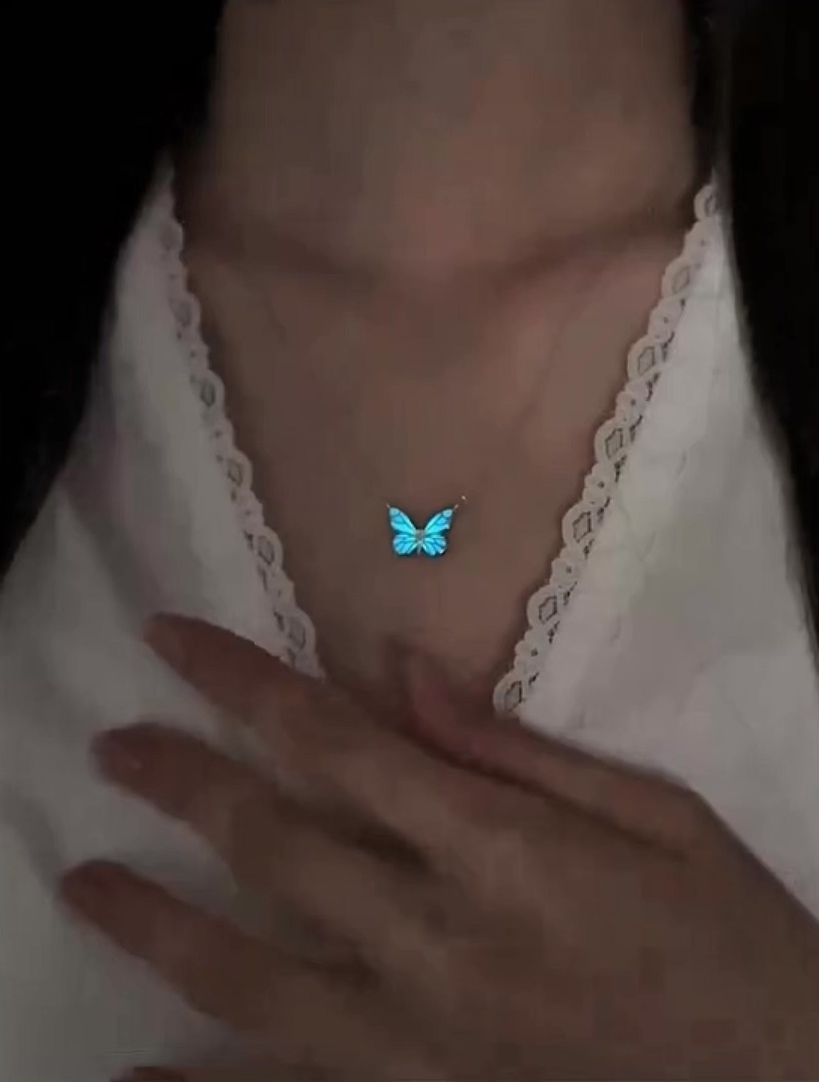 Luminous Aura Blue Butterfly Necklace